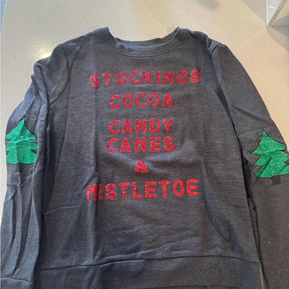 Mighty Fine Dark Gray Sweater with Red and Green Details